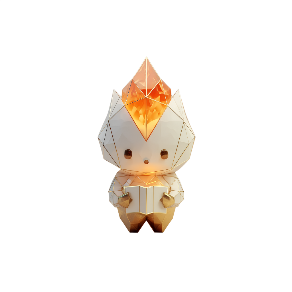The Saylore mascot, a friendly paper-craft spirit holding an open book.